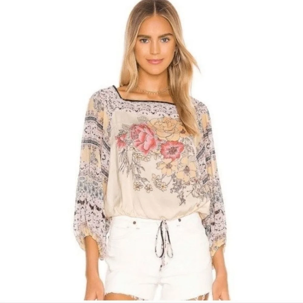 Free People Blue Nile ivory batwing tapestry shirt
